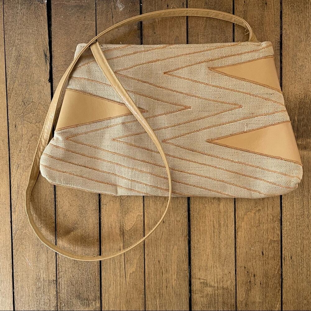 Vintage 80s Graphic Burlap Purse